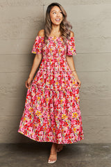 Floral Off-Shoulder Frill Trim Maxi Dress