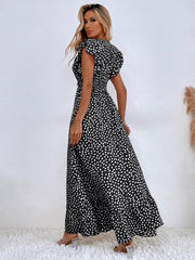 Polka Dot Ruffle Sleeve V-Neck Maxi Dress