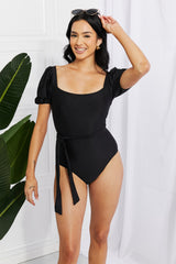 Swim Salty Air Puff Sleeve One-Piece in Black