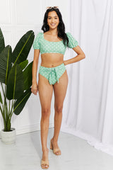 Swim Vacay Ready Puff Sleeve Bikini in Gum Leaf