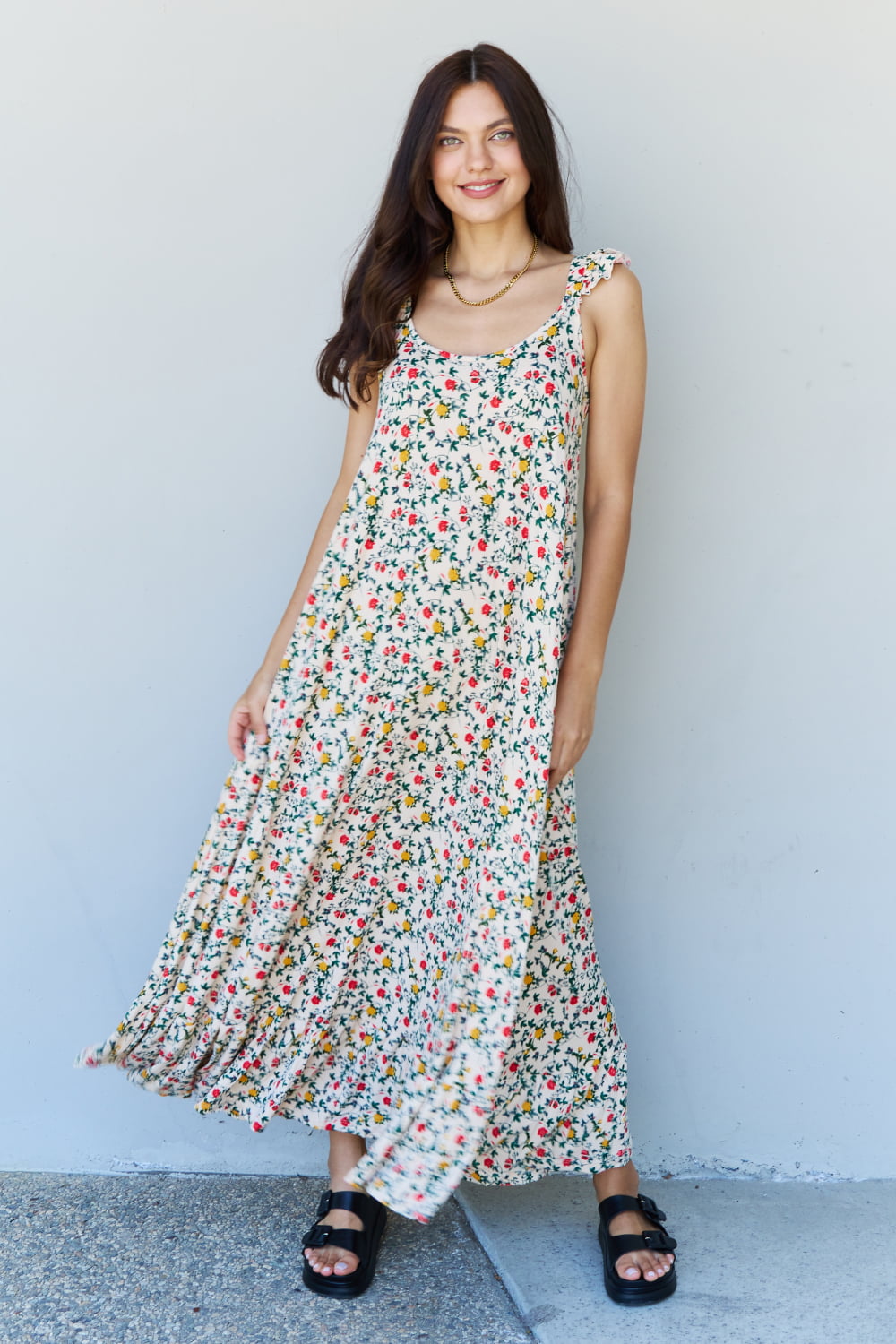 Doublju In The Garden Rochie Maxi cu Volane Floral in Trandafir Natural