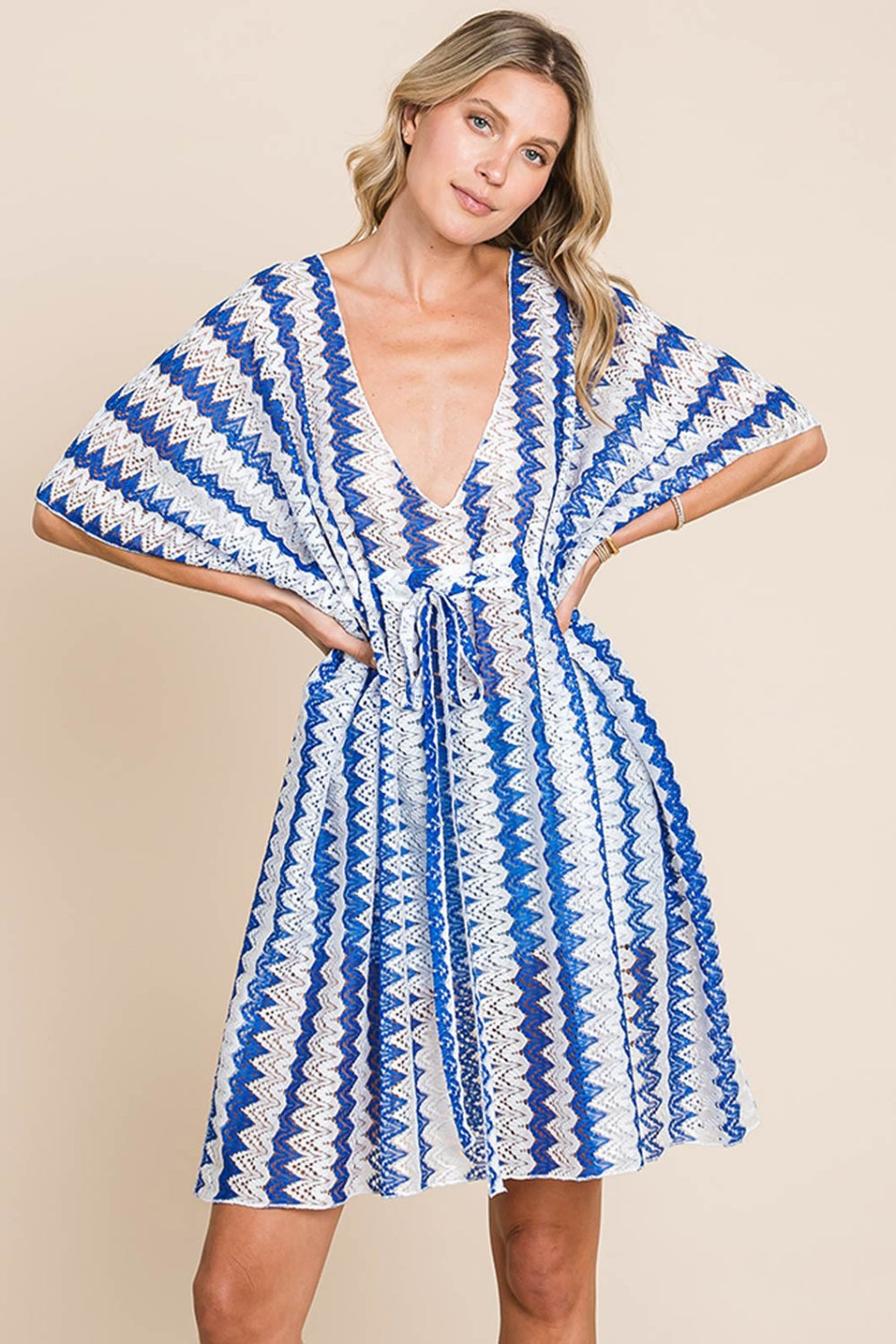 Cotton Bleu by Nu Lab Tied Striped Plunge Jumătate de acoperire cu mânecă