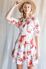 Floral Tie Neck Flounce Sleeve Tiered Mini Dress