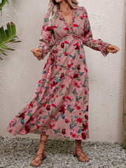 Rochie maxi cu decolteu în V cu ornamente florale