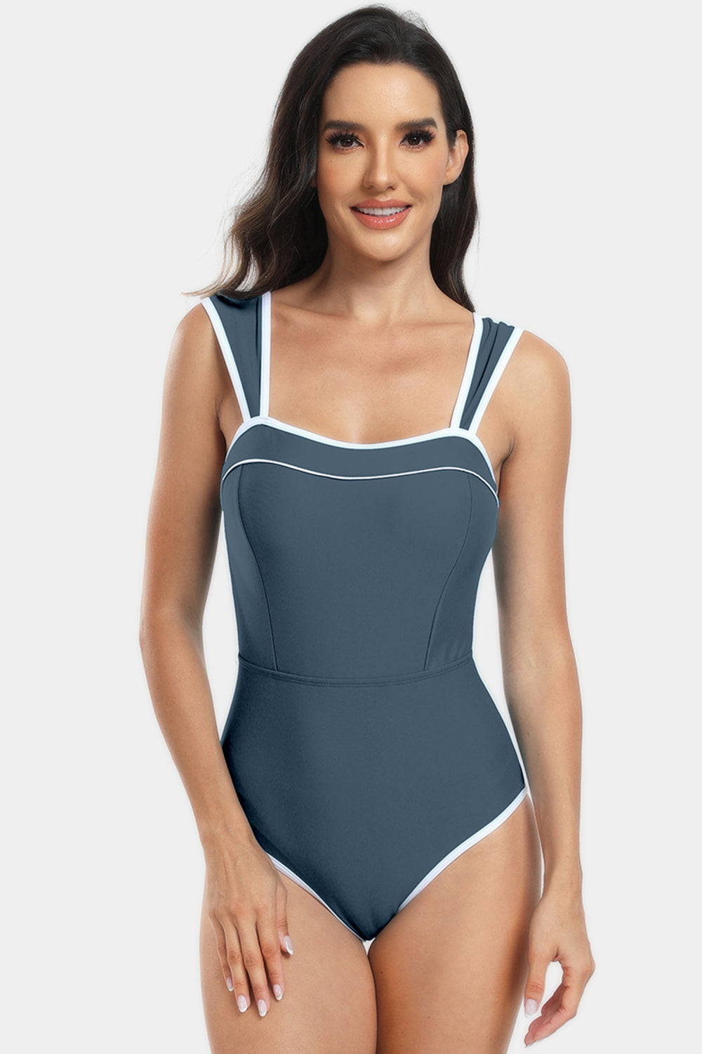 Contrast Trim Wide Strap One-Piece Swimwear