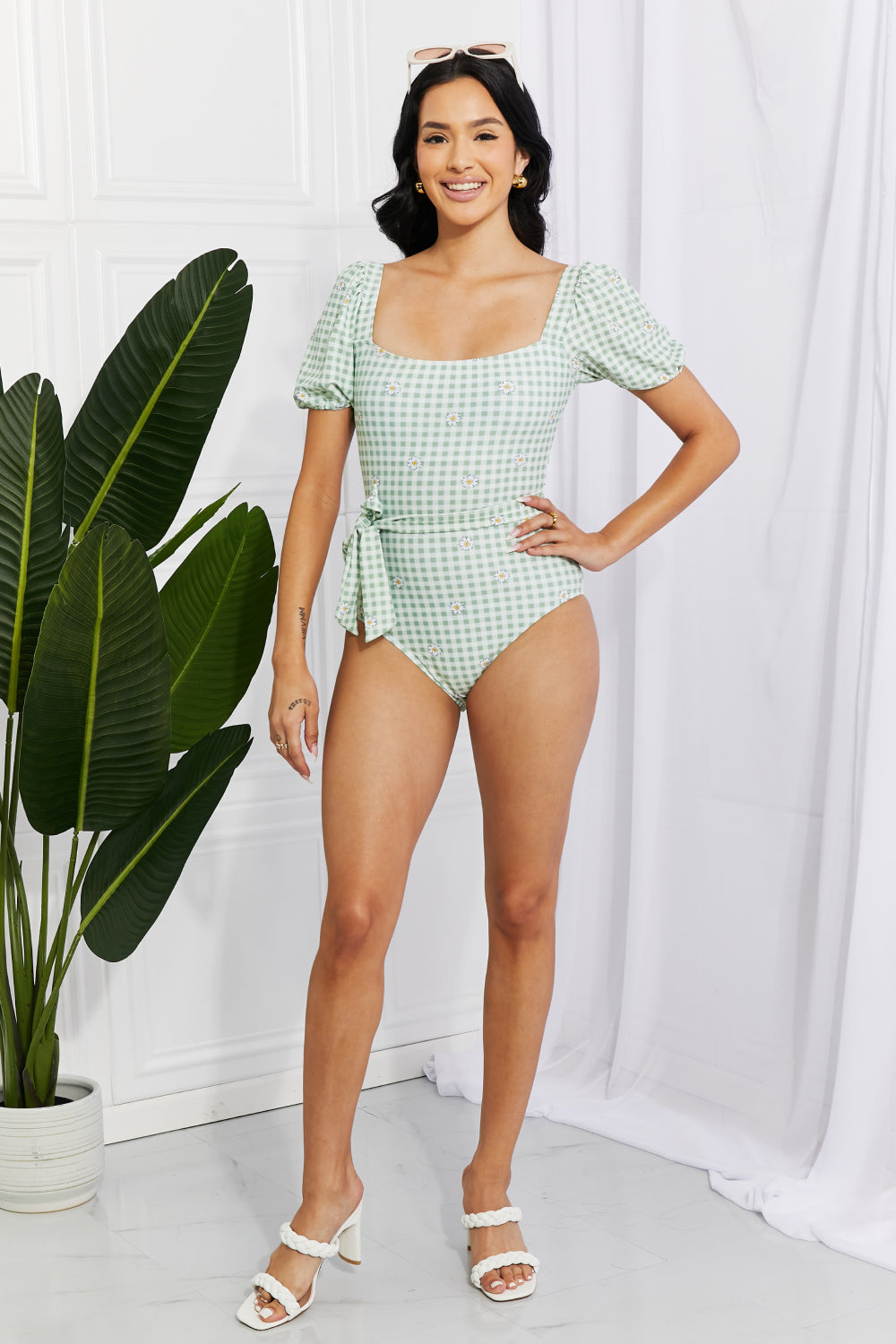 Swim Salty Air Puff Sleeve One-Piece in Sage