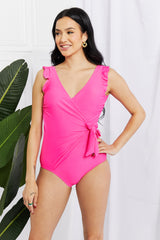 Swim Full Size Float On Ruffle Faux Wrap One-Piece in Pink