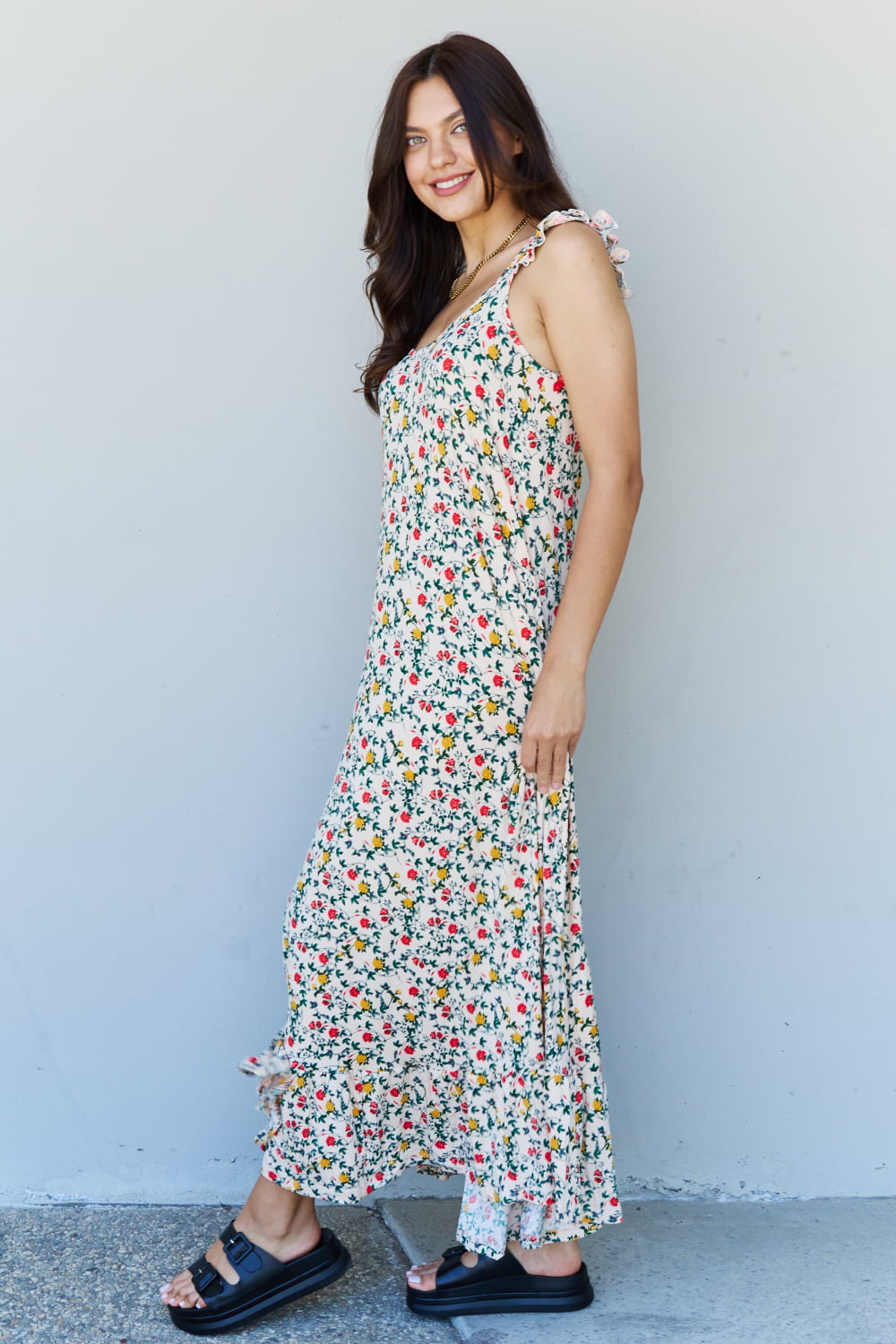 Doublju In The Garden Rochie Maxi cu Volane Floral in Trandafir Natural